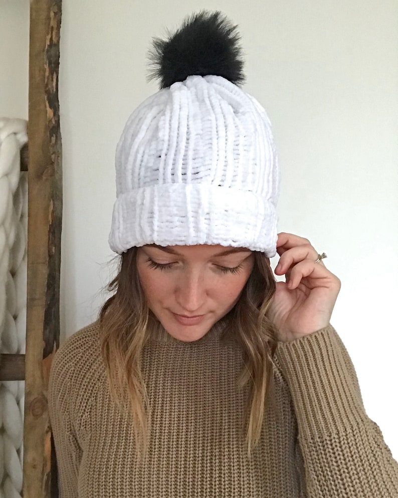 Knitting Pattern // Ribbed Chenille Beanie // Chunky Hat // Etsy