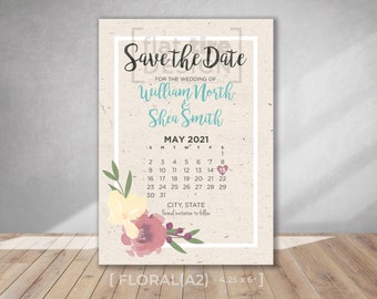 Floral Calendar Save the Date | Wedding Announcement | Floral Invite | Custom Announcement Cards | Printed Invitations
