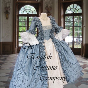 Gorgeous jasper blue  faux silk .Colonial Georgian Marie Antoinette ladies Day Court gown. Fully Corseted