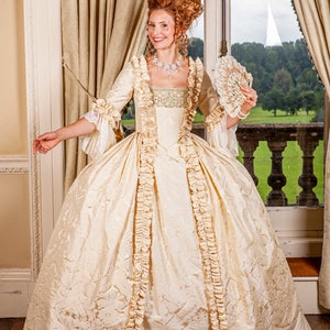 Gorgeous buttermilk cream faux silk .Colonial Georgian Marie Antoinette ladies Day Court gown. Fully Corseted