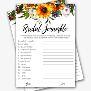 Sunflowers Bridal Shower Games Printable, Bridal Shower Game Bundle ...
