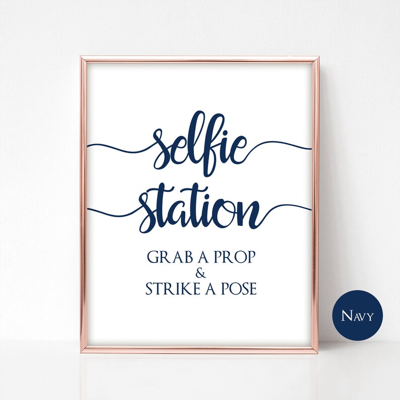 Navy Selfie Station Sign Printable Photo Booth Navy Blue | Etsy