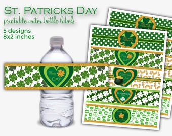 St Patricks Day Printable Water Bottle Labels, Shamrock Party Decorations, Green Gold Water Wrappers, Lucky You Irish, Instant download IP1
