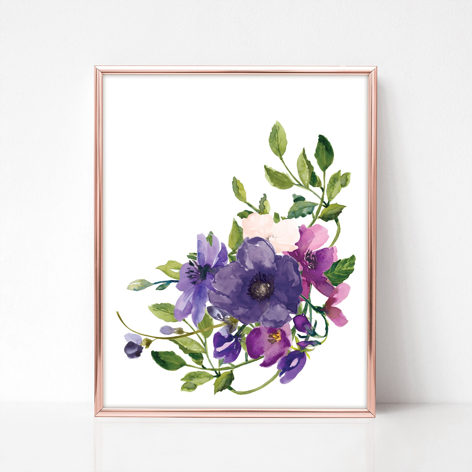 Watercolor Printable Wall Art, Purple &amp; Pink Flower Wall Decor, Instant ...