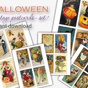 Vintage Halloween Postcards Printable Set #1 Instant Download, Vintage Retro Halloween Ads, Victorian Halloween Images Clipart pdf