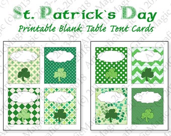 St Patricks Day Buffet Labels Cards, Printable Instant Download, Shamrock Irish Tent Cards, Place Cards, Foldable Cards, Blank Food Labels