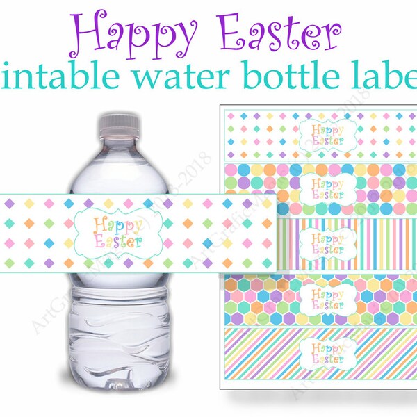 Happy Easter Water Bottle Labels Wrappers, Instant download Printable, Easter Party Decorations, Easter Party Favors, Easter Decor