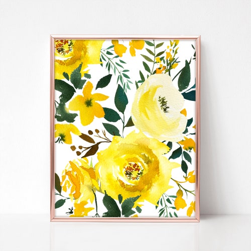 Yellow Flower Watercolor Painting Digital Floral Print Etsy