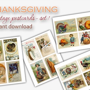 Vintage Thanksgiving Postcards Printable Set #1, Instant Download, Vintage Thanksgiving Clipart, Vintage Pehemera, Retro Thanksgiving Images