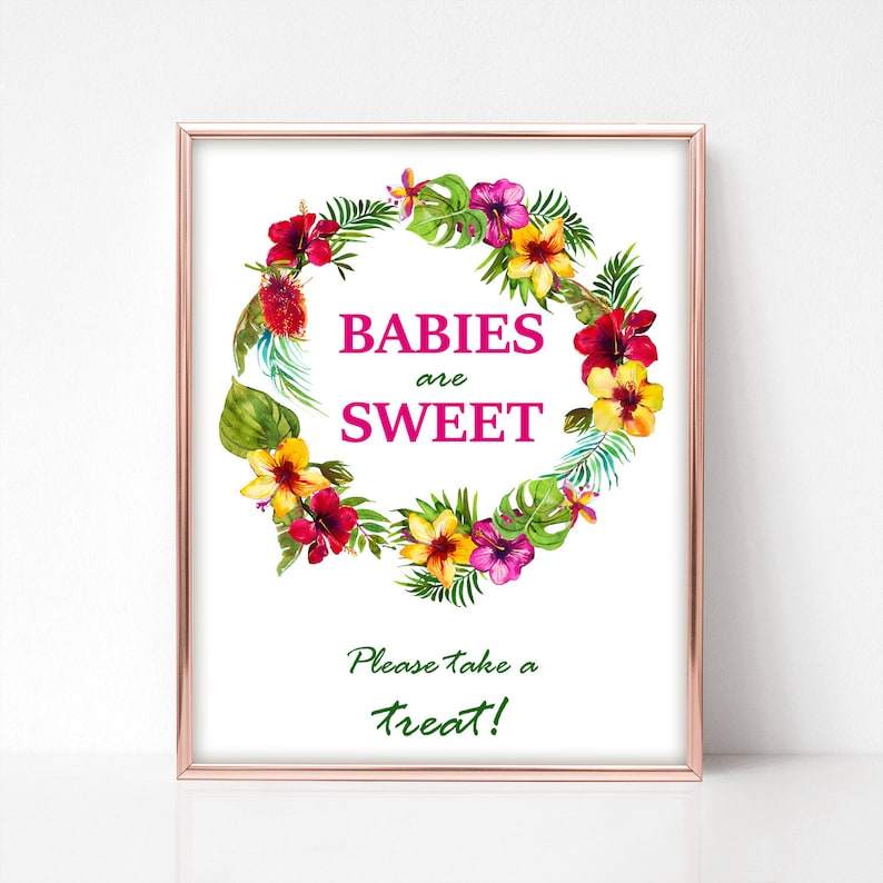 Yellow Pink Green Babies Signs Bundle Aloha Luau Hawaii Hibiscus instant download PDF TF1 Tropical Flowers Baby Shower Package Printable