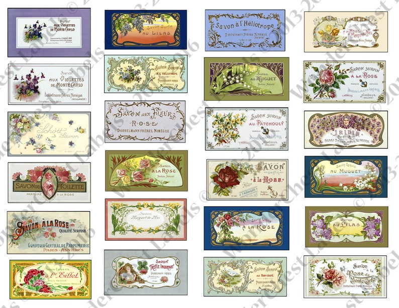 collage sheet decoupage paper Vintage printable soap labels set of 24 French labels for scrapbooking