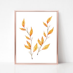 Autumn Leaves Wall Art Instant Download, Fall Wall Decor, Botanical Art, Autumn Season Art, Digital Art Print, Leaf Art, Tree Art