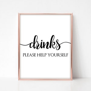 Drinks Table Sign Printable, Please help yourself, 8 x 10 and 5 x 7 Drinks Bar Sign, Wedding Decorations, Black White instant download BL3