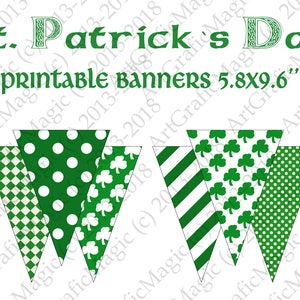 St Patricks Day Banner Instant Download, Paddys Printable Paper, Patrick Party Decorations, Clover Garland DIY, Bunting Flags Pennants image 1