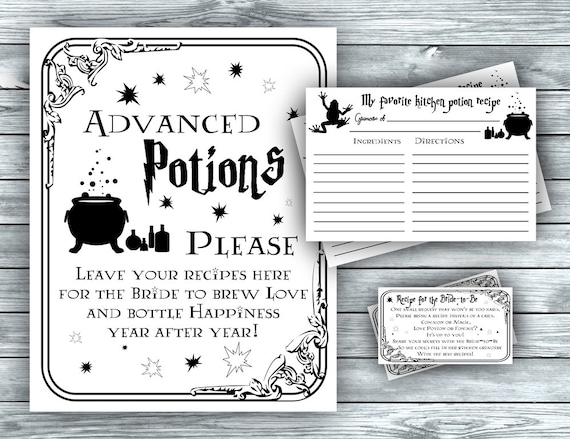 Magic Bridal Shower, Recipe for Bride Sign \u0026 Cards, Halloween Bridal Recipe, Wizard Witch Bring a Recipe, Potion Class, instant download FM1