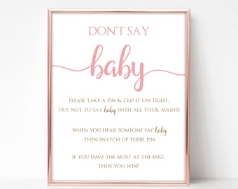 Don't Say Baby Game: Pink & Gold Baby Shower Sign (Digital Download)