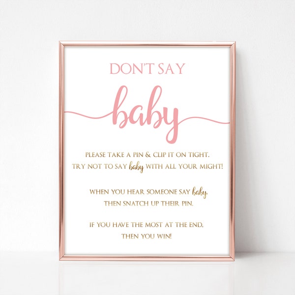 Dont Say Baby Game Printable Instant Download, Baby Shower Games, Pink and Gold Baby Shower Decorations, Girl Baby Shower Ideas, BL3