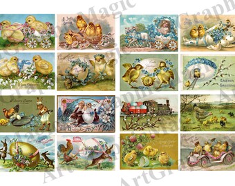 Easter Vintage Postcards Ephemera Kit, Printable Instand Download, Scrapbook, Easter Bunny, Easter Egg, Easter Clipart, Junk Journal Collage