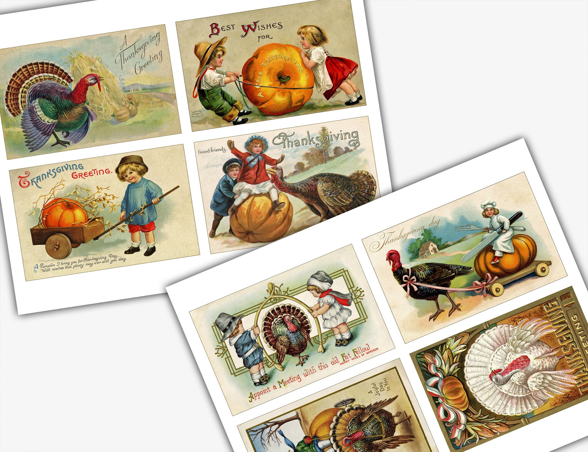 Vintage Thanksgiving Postcards Printable Set 1 Instant - Etsy