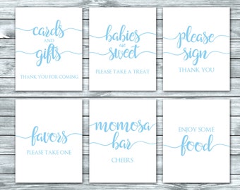 Baby Blue Baby Shower Signs, Boy Baby Shower Package, Printable Baby Shower Signs, Calligraphy Baby Shower Signs, Instant Download BL3