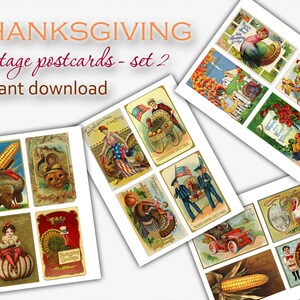 Vintage Thanksgiving Postcards Printable Set #2 Instant Download, Vintage Thanksgiving Decoupage, Patriotic Thanksgiving, Scrapbooking