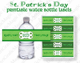 St Patricks Day Printable Bottle Labels Instant Download, Irish Water Wrappers Shamrock Party Decorations Fairytale Magic Potions Leprechaun