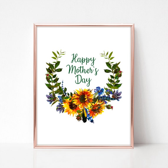 Happy Mothers Day Printable Art, Instant Download, Mothers Day Wall Art, Sunflower Wall Decor, Digital Print, Seasonal Printables