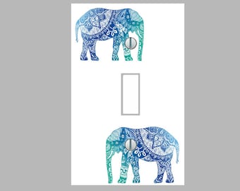 All Creatures Big and Small Blue Gray Elephants and Birdies Boys Bedroom Light Switch Cover LS0084 Single Decora