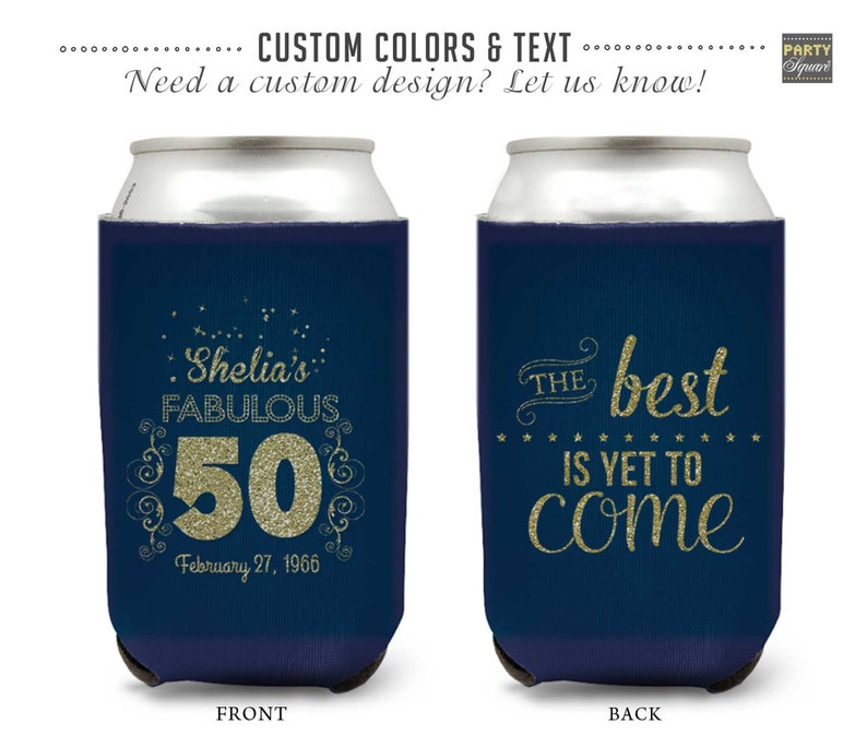 50th birthday party favor 50 and fabulous can coolers no minimums quick ship