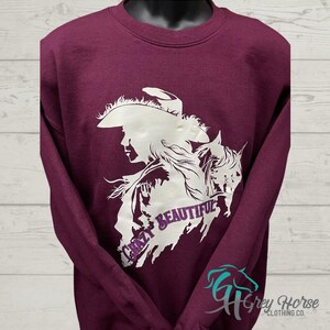 GH Adult Crewneck - Maroon, Crazy Beautiful - cowgirl sweatshirt, cowgirl crewneck, western sweatshirt, country sweatshirt,