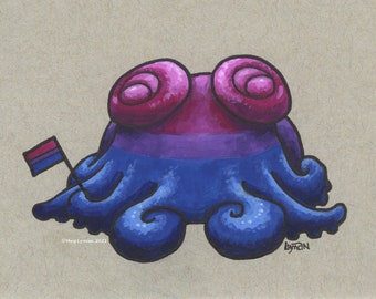 Bi-octopus Gouache Art Painting Original OOAK ACEO