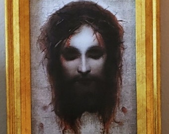 Veronica's Veil Christ crowned with thorns framed 2"x3" small
