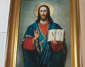 Jesus Christ icon framed with glass 6x8in