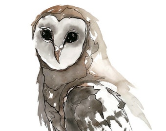 Schleiereule Aquarell Malerei, Originale Vogel Kunst,Seattle Artist (16x20)