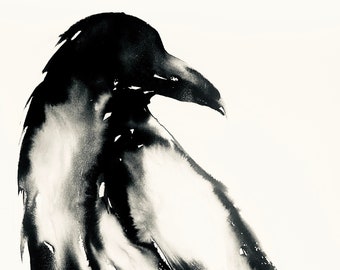 Raven 2 Art in Black Sumi Ink - Print of Original Painting