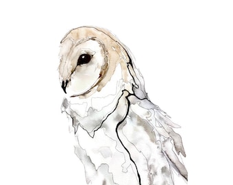 Schleiereule Malerei, Braun Original Aquarell Vogel Kunst, Wanddekor, 11 "x 14"