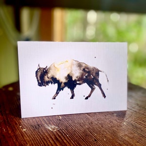 Set of 5 Bison Buffalo Watercolor Brown Greeting Cards, Animal Stationary, 4&quot;x 6&quot;