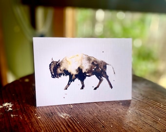 Set of 5 Bison Buffalo Watercolor Brown Greeting Cards, Animal Stationary, 4"x 6"