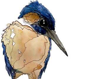 Eisvogel Aquarell und schwarze Linie Malerei, Original Wandkunst, Seattle Künstler