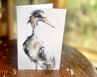 Set of 5 Gray Heron Bird Greeting Cards, Watercolor Birthday Card, Animal Stationary, 4" x 6"