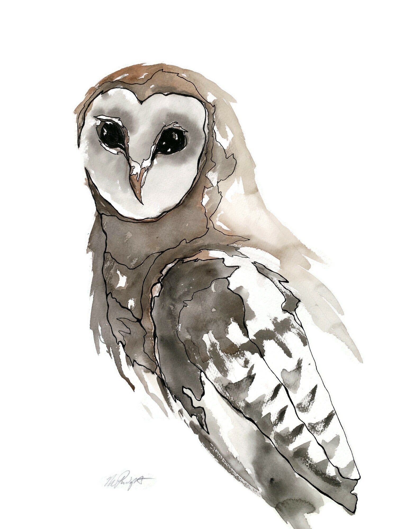 Barn Owl Watercolor Painting, Original Bird Art, Seattle Artist (16x20)