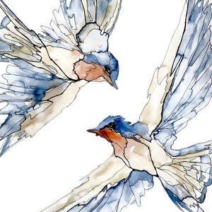 Schwalbe Vogel Malerei, Aquarell und Tinte Original Art, 40 x 20 cm Bild 1