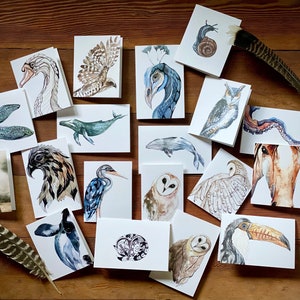Tier Grußkarten, Set von 10 Blankokarten, Druck von Original Aquarell Tiere, Wald stationär, Waldkunst, Tiergeburtstag