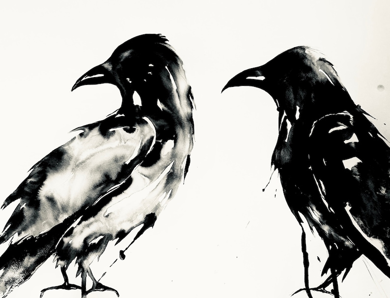 Raven 9 Art in Black Sumi Ink - Print of Original Painting - Etsy