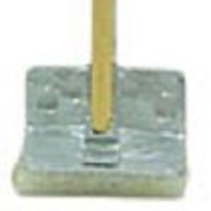 May include: A wooden-handled scrub brush with a gray and white sponge head.