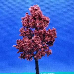 Dollhouse Miniature Handmade 3" Tall Red Fall Tree -- 1:48 Scale