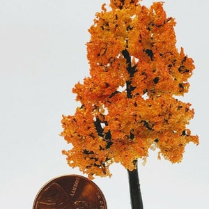 Dollhouse Miniature Handmade 2 1/2&quot; Orange/Yellow Fall Tree -- 1:48 / O / HO Scale