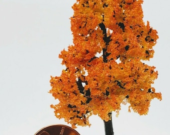 Dollhouse Miniature Handmade 2 1/2" Orange/Yellow Fall Tree -- 1:48 / O / HO Scale