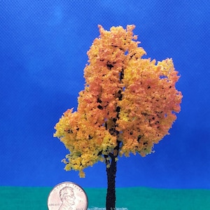 Miniature Handmade 3" Tall Orange / Yellow Fall Tree -- 1:48 / Quarter Scale