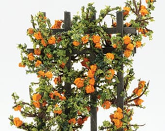 Dollhouse Miniature Trellis with Orange Roses - 1:12 Scale